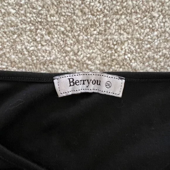 Whimsygoth Black Flowy Midi Dress With White Lace Hem & Lace Sleeve Details 2XL - Picture 4 of 8